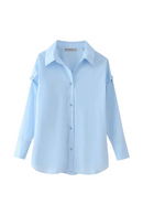 Casual Women Blouse Solid Detachable Sleeves Turn-down Collar Single Breasted Blouse