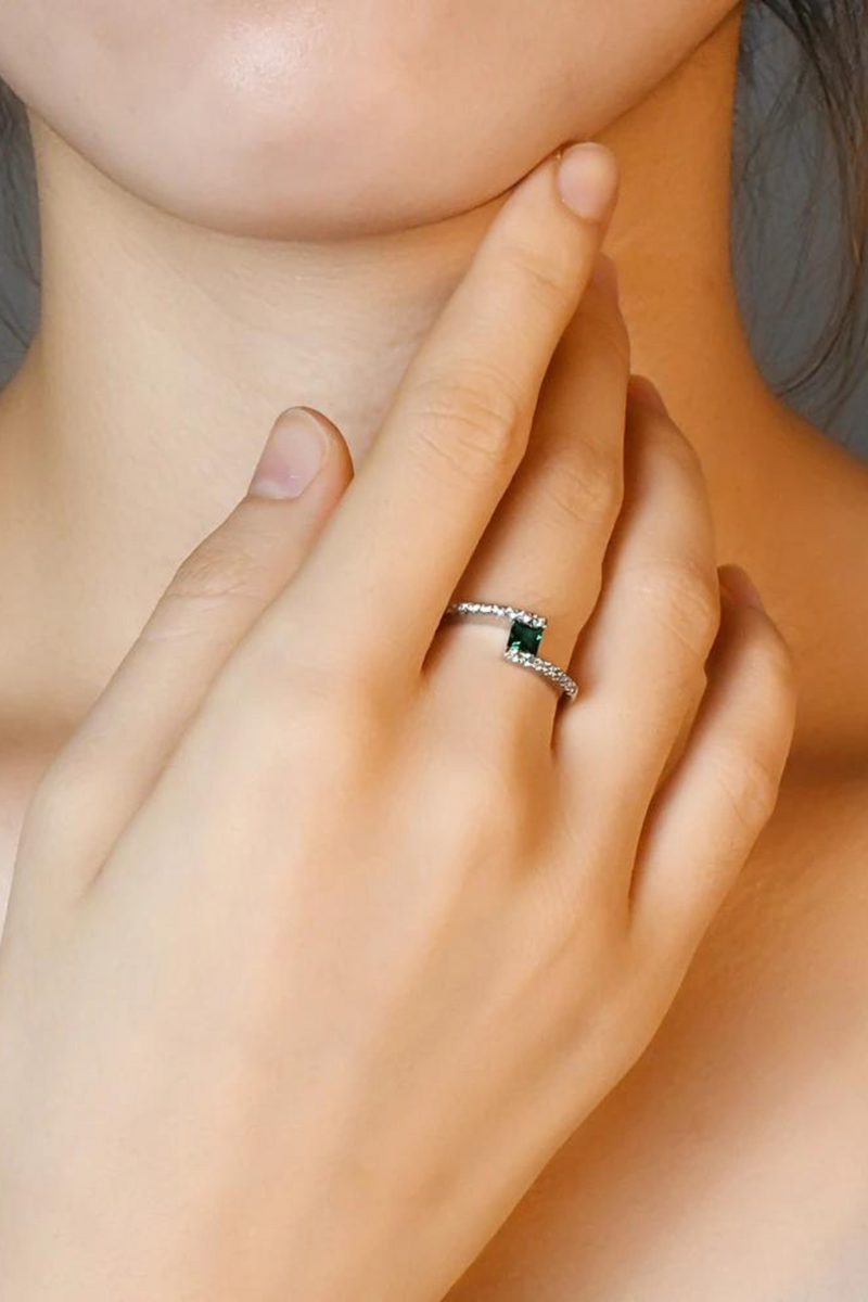 Sterling Silver Created Carat Emerald Gemstone Birthstone Wedding Engagement Ring Fine Jewelry