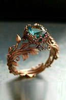 Rings for Women Inlaid with Green Stone Flower Round Personalized Creativity Party Rings Jewelry