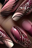 24Pcs Ladder-shaped Ballet False Nails with Glue Stripe Floral Nail Art Ombre French Press on Acrylic Nail Tips for Spice Girls