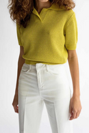 Summer Women Knitted T-Shirt Tee Hollow Out Turn Down Collar Shirt Knitwear Pullover Tops