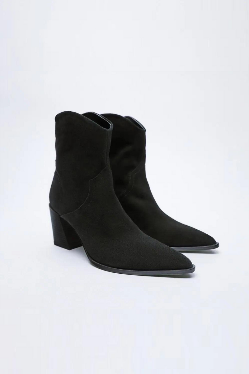 Women Boots Women's Shoes Black Leather Suede Ankle Boots Women High Heels Female Booties