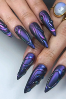 24pcs Purple Aurora Fake Nails Press On Acyrlic Nails Long Almond Glitter Nails Wearable Water Drops False Nails Decor