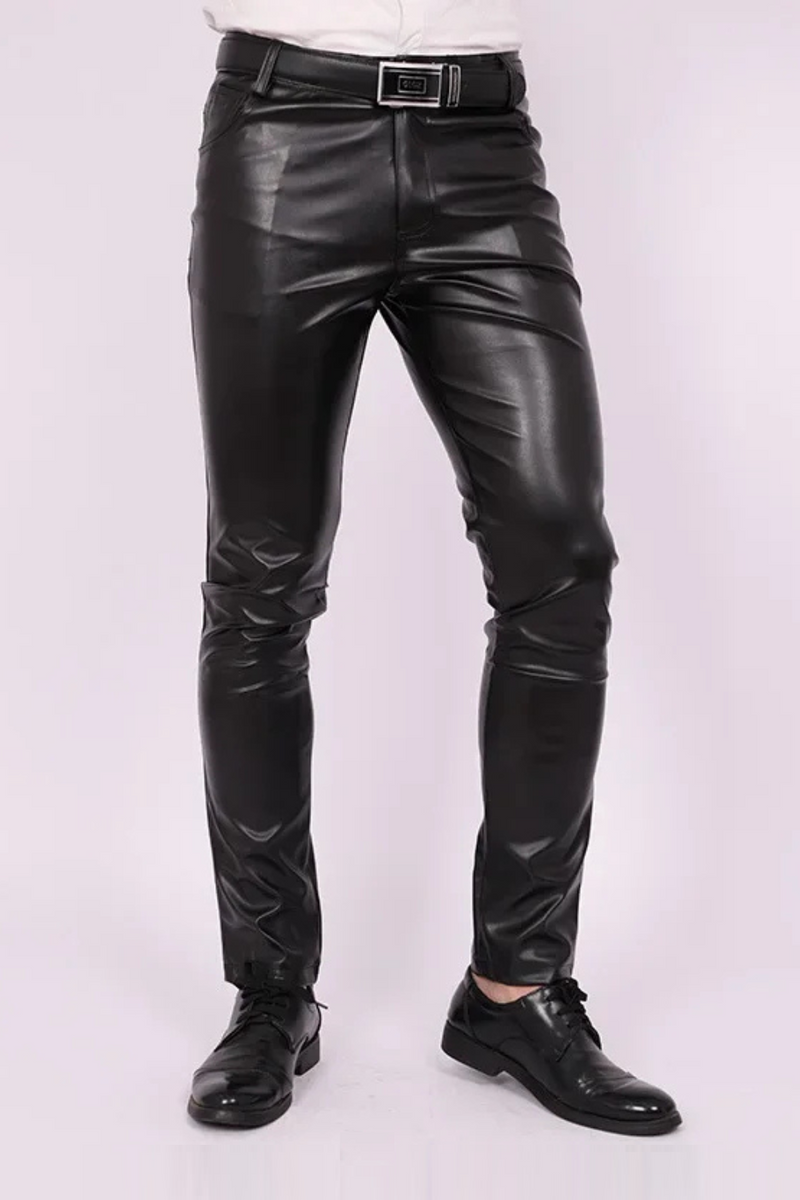 Men Pants Stretch Leather Pants Teen Trend Motorcycle Leather Pants