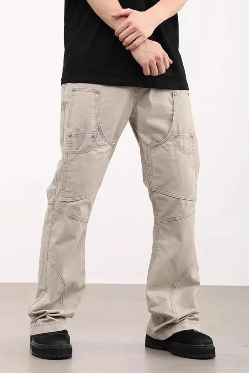 Spliced Straight Pants Men Solid Color Casual Streetwear Flared Pants Men Trousers