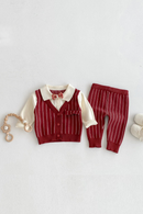 Baby Clothes Toddler Baby Boy Knit Striped 3Pcs Sets and Pants Gentleman Casual Formal Infant Outfit