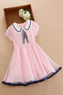 Girls Summer Princess Dress Children Short Sleeves Mesh Dress Kids Clothing Elegant Bow Tie Party Birthday Dresses