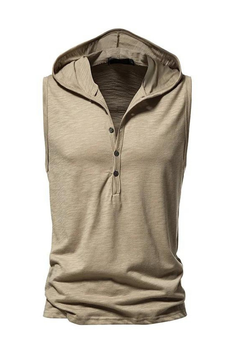 Mens Sleeveless Hooded Sweatshirt Summer Buttons Cotton Hoodies Casual Fitness Pullover Tops