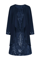 Evening Dresses Women 2pcs Set Outfits Sleeveless Crew Neck Sequined Dress