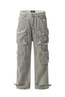 Distressed Straight-leg Cargo Pants Mens Loose Washed Safari Style Denim Pants Men Casual Jeans