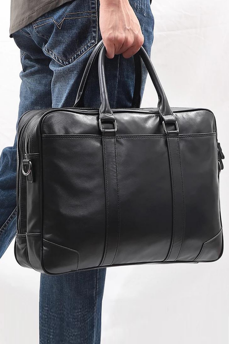 Men Genuine Leather Briefcase 15.6" Laptop Handbag Business Crossbody Bag Man Tote Messenger Shoulder Bags Male Travel Bag