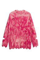 Knitted Sweater Hip Hop Streetwear Tie Dyed Distressed Ripped Pullover Men Casual Knitwear