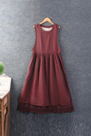 Summer Girl Plaid Cotton and linen Sleeveless Dress Women