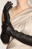 Women Winter Genuine Leather Thin Gloves Female Plaid Knitted Evening Show