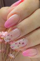 24 PCs Long French Minimalist Floral Nails with 1 Jelly Gel and 1 Nail File