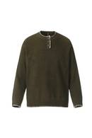 Henley Collar Knitted Sweater Men Embroidery Autumn Winter Pullover Men