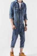 Casual Denim Overalls Men Spring Autumn Slim Jean Jacket and Pants Jumpsuit