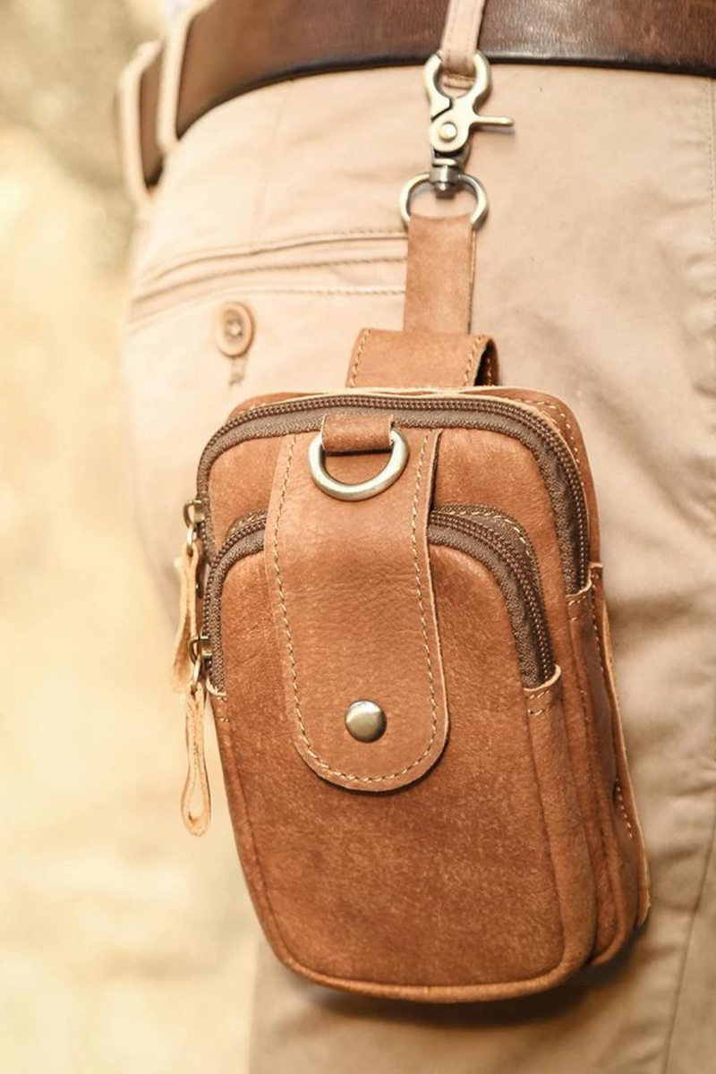 Genuine Leather Waist Bag Fanny Pack Cell Phone Key Case Vintage Bum Belt Bag Hook Waist Pack