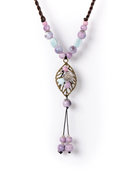 Handmade Heart Pendant Ceramic Necklace for Women Vintage Long Adjustable Boho Sweet Style Jewelry