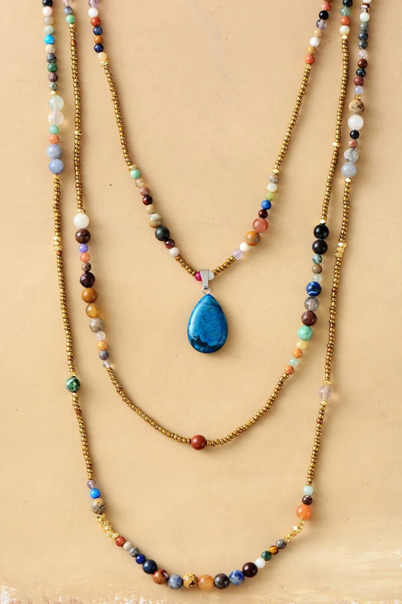 Statement Necklace Natural Stones Seed Beads Pendant Layers Necklace Bohemia