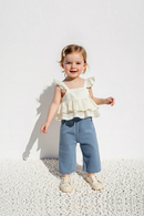Baby Little Girl Pants Set Floral Ruffled Lace Tops Elastic Waist Denim Pants Summer Outfit 1-6T