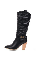 Pleated Woman's High Boots Shoes Knee High Boots Autumn Winter Heels Long Shoes Lady