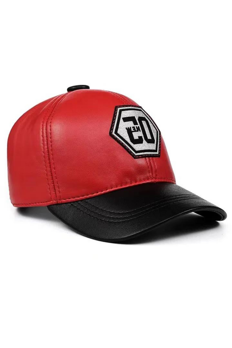 Red Baseball Hat Genuine Leather Outdoor Sunshade Embroidered Caps