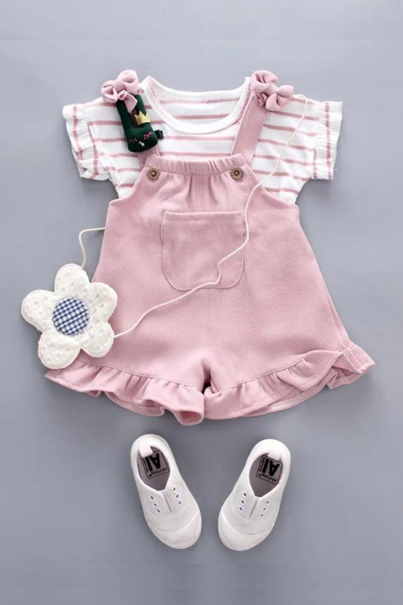 Toddler Baby Girl T-shirt Suspender Shorts Outing Clothes Bay Sets Suits