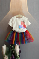 Toddler Baby Girls Summer T-shirt Rainbow Mesh Skirt Kids Outfits 2PCS Suit Adorable Infant