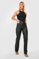 Leather Women Pencil Pants Ladies Chic Stretch Trousers With Pocket Slim Streetwear Pant