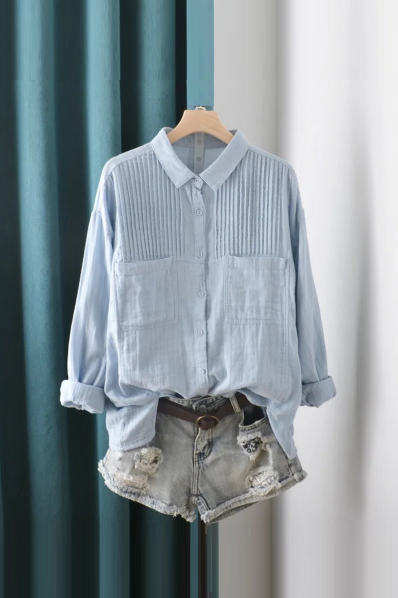 Women Shirts Summer Vintage Turn-Down Collar Loose Casual Female Outwear Tops