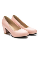 Square High Thick Heeled Shallow Basic Ladies Pumps