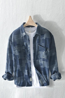 Denim Shirt Men Streetwear Jean Top Jacquard Contrast Plaid Shirt Loose Casual Shirts