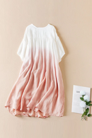 Women Spring Summer Ramie Dress Gradient Design Loose Long Dresses Female Cotton