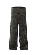 Camouflage Cargo Pants Mens with Rivets Safari Style Straight Loose Casual Trousers Men