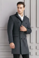 Woolen Men's Suit Jacket Long Woolen Coat Peak Lapel Double Breasted Warm Blazer Winter Business Outwear Overcoat