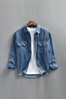 Men Denim Shirts Lapel Pockets Blue Jean Shirt Spring Men's Clothing