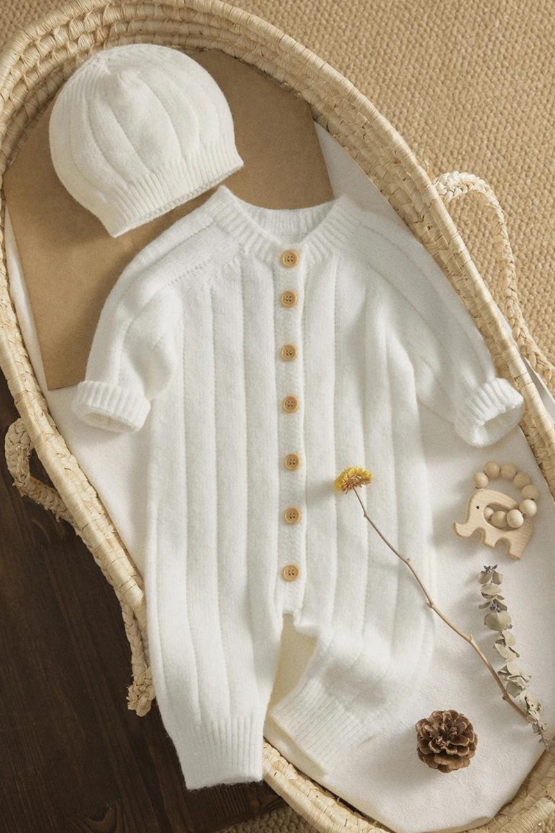 Warm Baby Clothing Knit Romper Infant Toddler Boy Girl Long Sleeve Jumpsuit Hat Fall Spring Outfits
