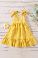 Toddler Kid Girls Dress Vintage Hollow Out Bow Ruffle Dresses For Girls Summer Children Holiday Clothing