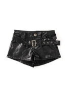 Autumn Women's Faux Leather Booty Shorts with Belt Low Waist Shorts