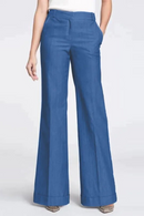 Woman Trousers Summer High Waist Long Flare Pants Vintage Solid Denim Pantaloon Casual Work