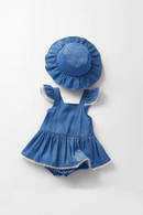 Two Piece Summer Newborn Denim Baby Girl Triangle Sleeveless Khat Hat Princess Summer