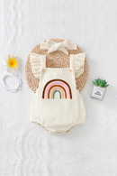 Baby Girls Rainbow Embroidered Romper with Ruffle Straps & Headband Summer Outfit