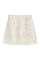 Women Beige Hollow Out Side Zipper A-Line Mini Skirt Female Chic Lady Skirts
