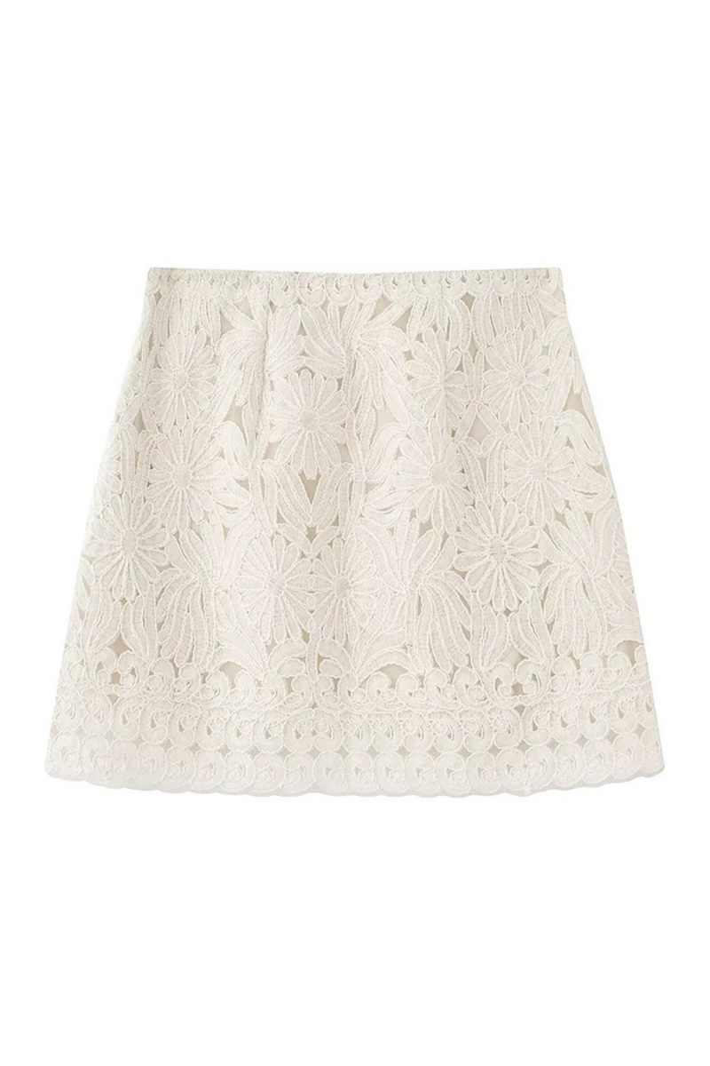 Women Beige Hollow Out Side Zipper A-Line Mini Skirt Female Chic Lady Skirts