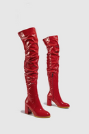 Women High Heel Boots Designer Shoes Microfiber Leather Long Booties Over-the-Knee