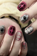 Wearable Stars Y2k Nails Press On Short Square 24pcs Fake Nails Silver Stripes False Nails Decoration Glitter Nail Tips Finished