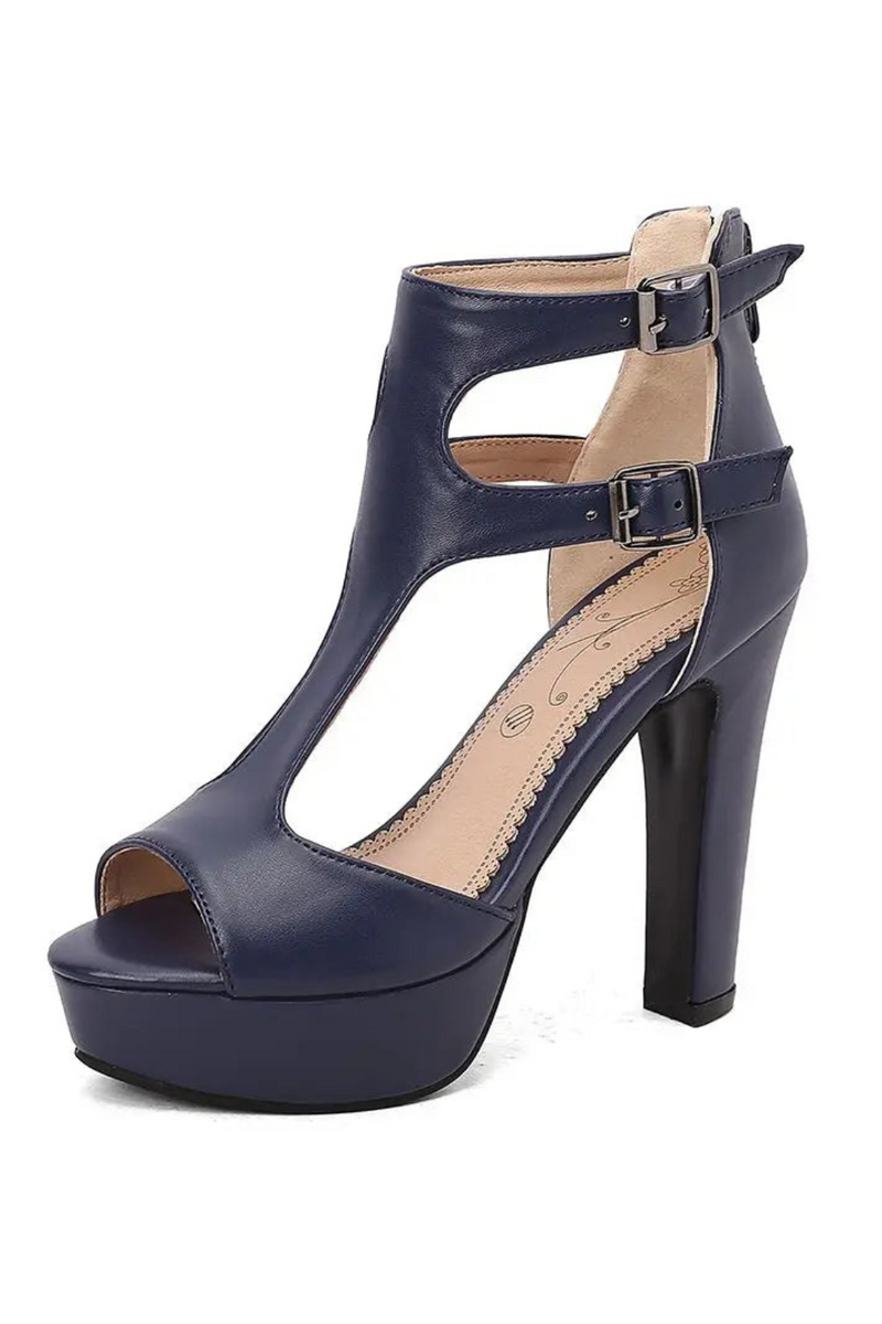 Female Sandals Peep Toe Heels 12cm Platform 3.5cm Zipper T-strap