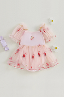 Toddler Christmas Romper Dress with Cute Reindeer Embroidery and Ruffle Sleeves for Holiday Festivities and Parties