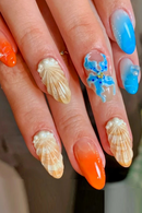 Handmade Manicure Medium Almond Fake Nails Limited Press On Nails Shell Design with Adhesive Nail File Set